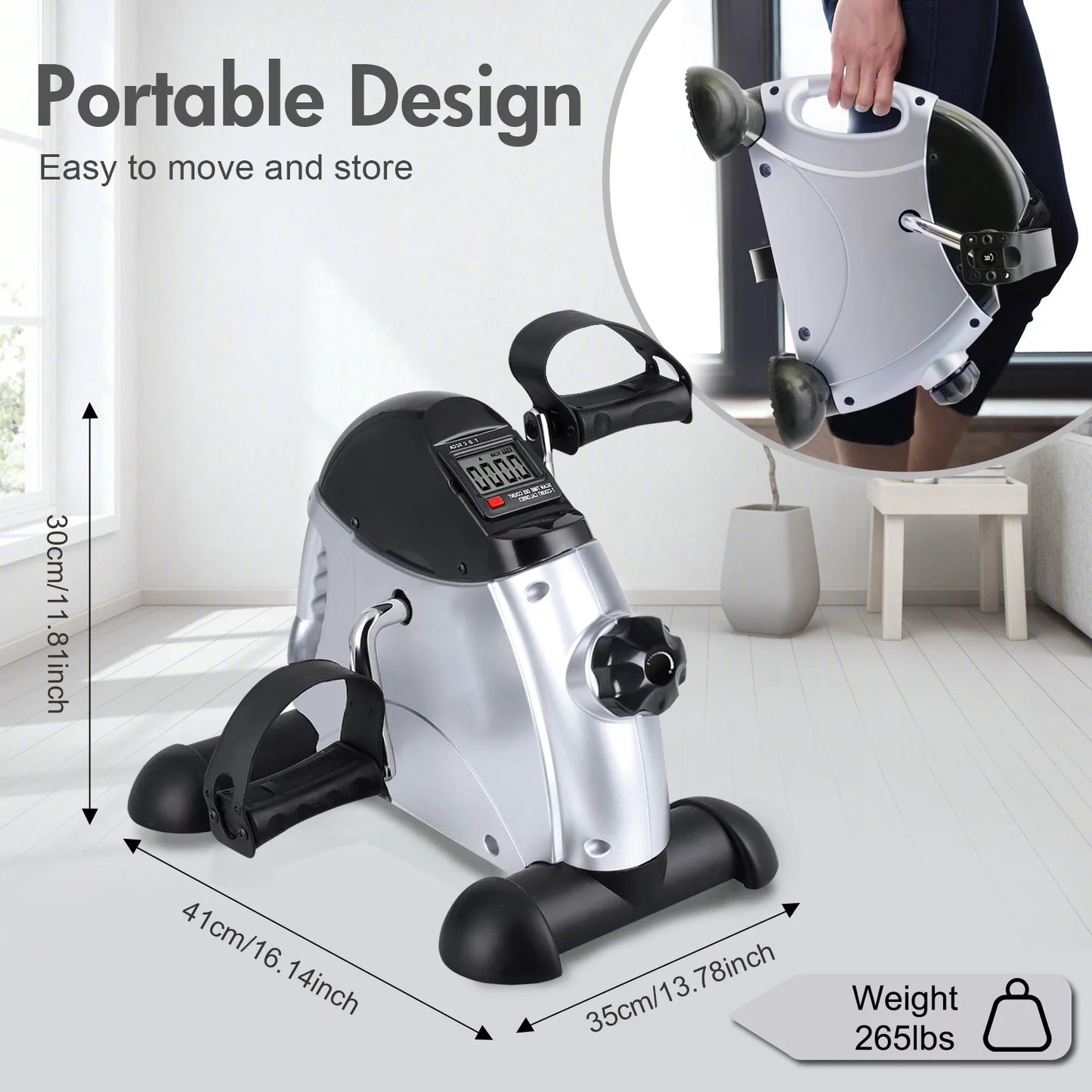 Under Desk Bike Pedal Exerciser, Mini Cycle Exercise Bike, Portable Leg Exerciser with Digital Display for Home