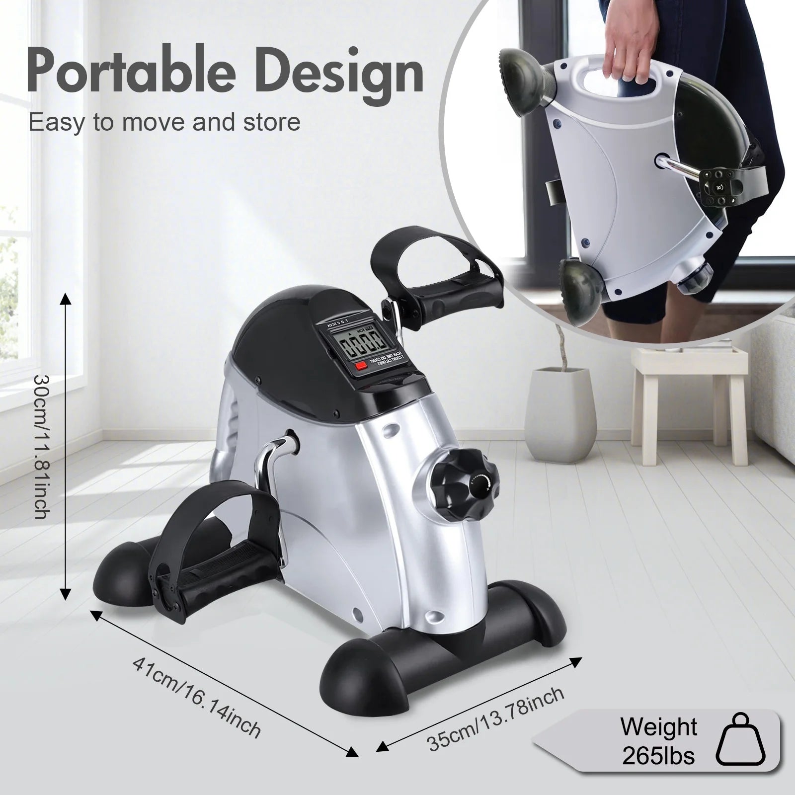 Under Desk Bike Pedal Exerciser, Mini Cycle Exercise Bike, Portable Leg Exerciser with Digital Display for Home