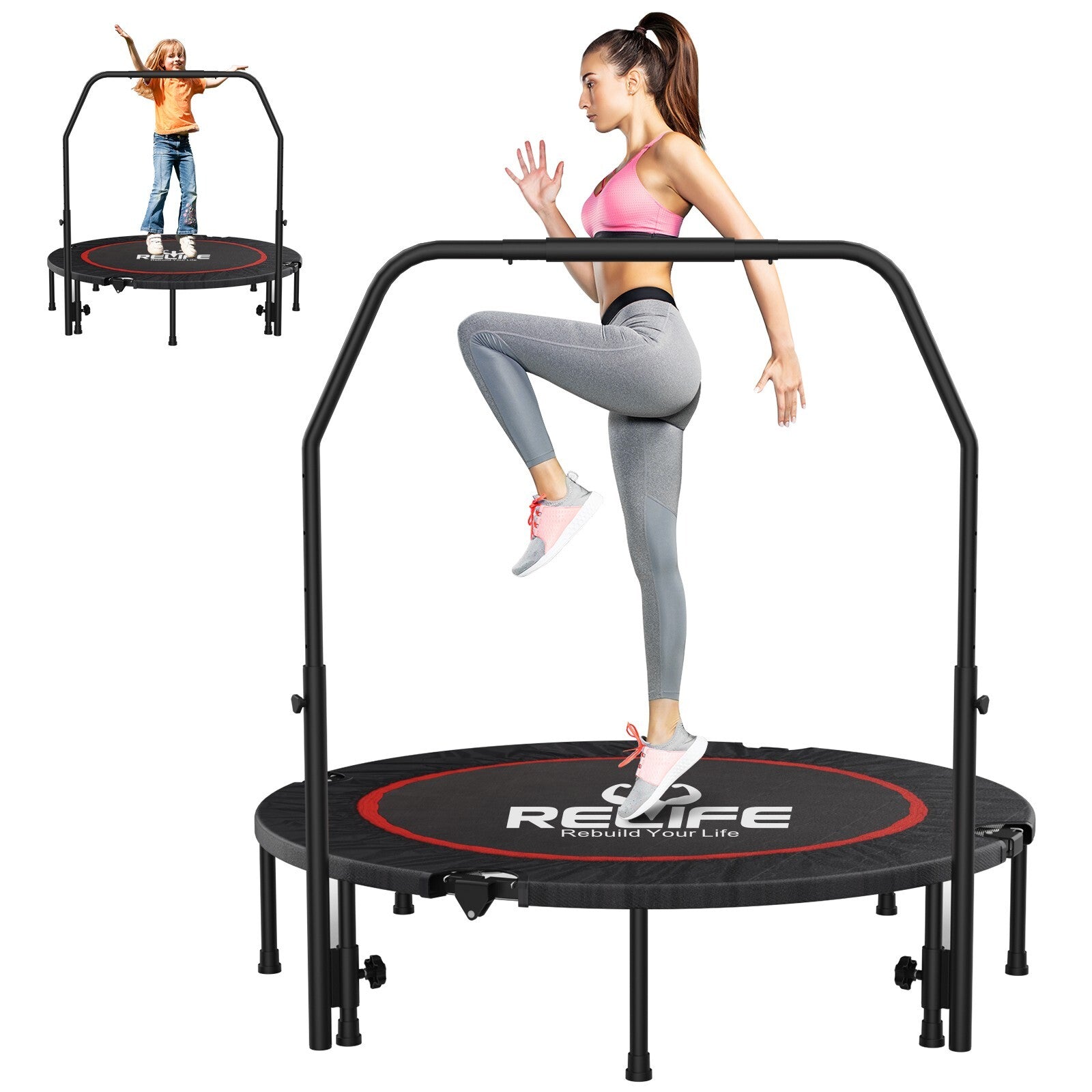 40" Mini Exercise Trampoline for Kids Adults Indoor Foldable Fitness Rebounder