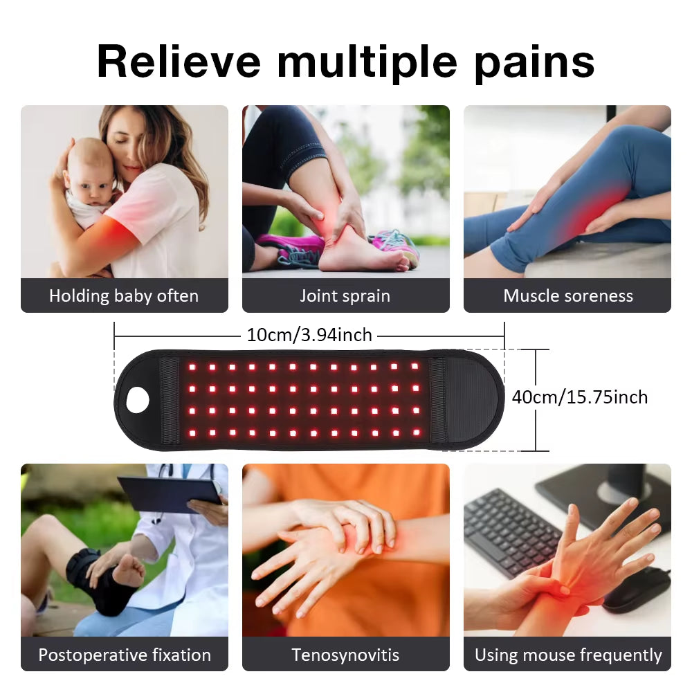 Red Light Therapy Sports Wrist Wraps 660Nm 850Nm 48 Lamp Beads Infrared Belt Support Brace Waist Heat Pad Hand Massager