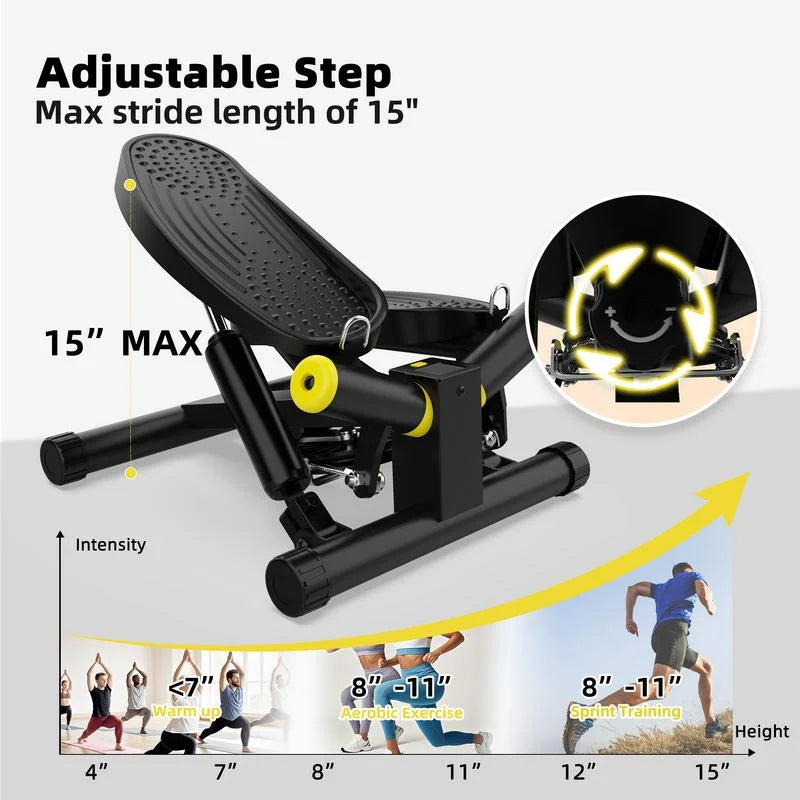 Ziwwvy Steppers for Exercises, Twisting Stepper for Butt Lifting with Resistance Bands and 330Lbs Weight for Home and Office Use with LCD Monitor and Dual Hydraulic Fitness System to Sharping Waist