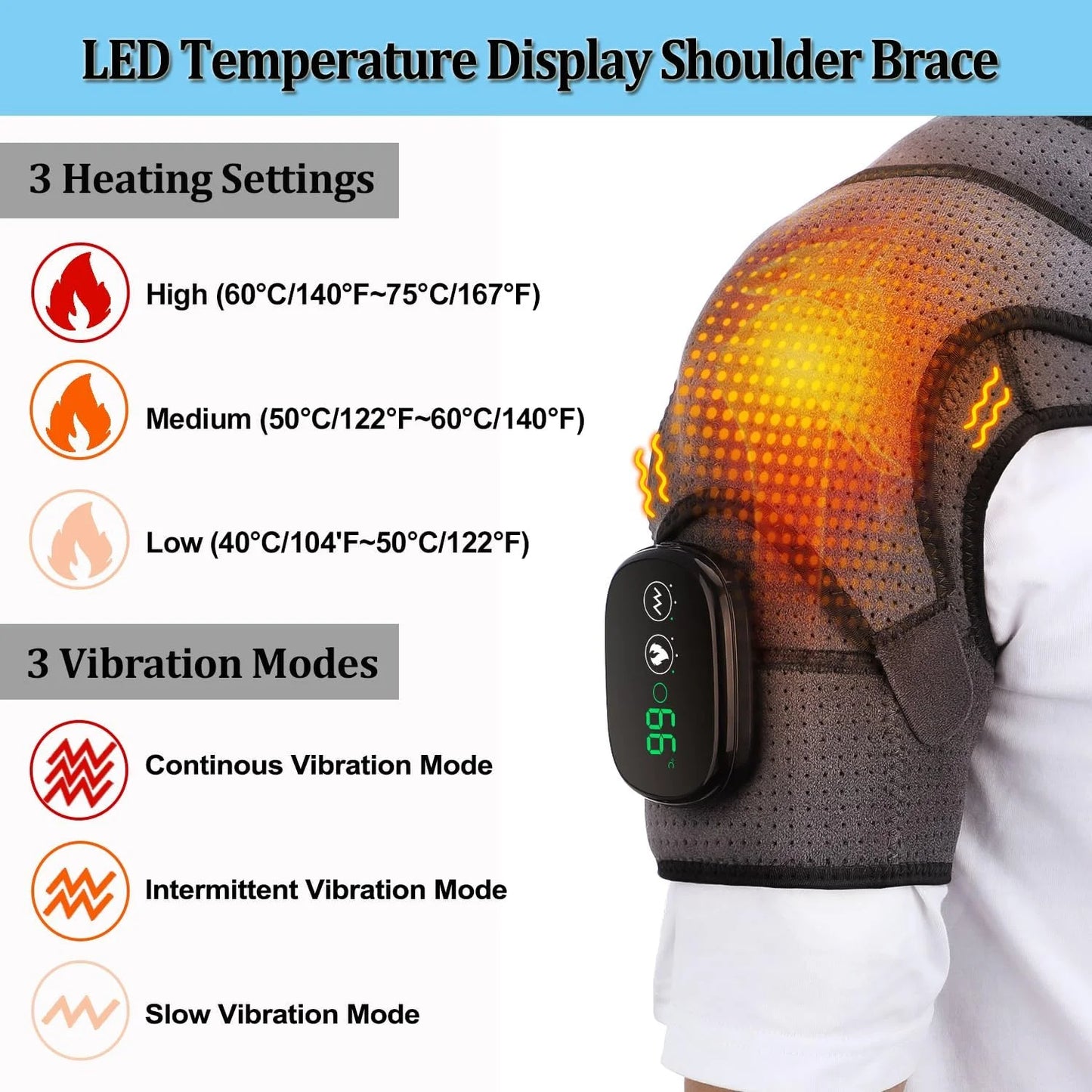 Cordless Shoulder Heating Pad, Heated Shoulder Brace with Vibration, Shoulder Massager for Men Women Shoulder Pain Relief