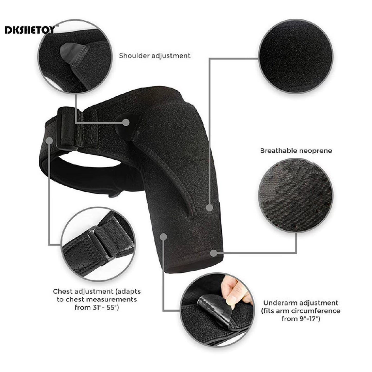 Support Brace for Torn Rotator Cuff Adjustable Shoulder Support Pad Belt Band Strap Wrap Compression Sleeves Back Brace Guard