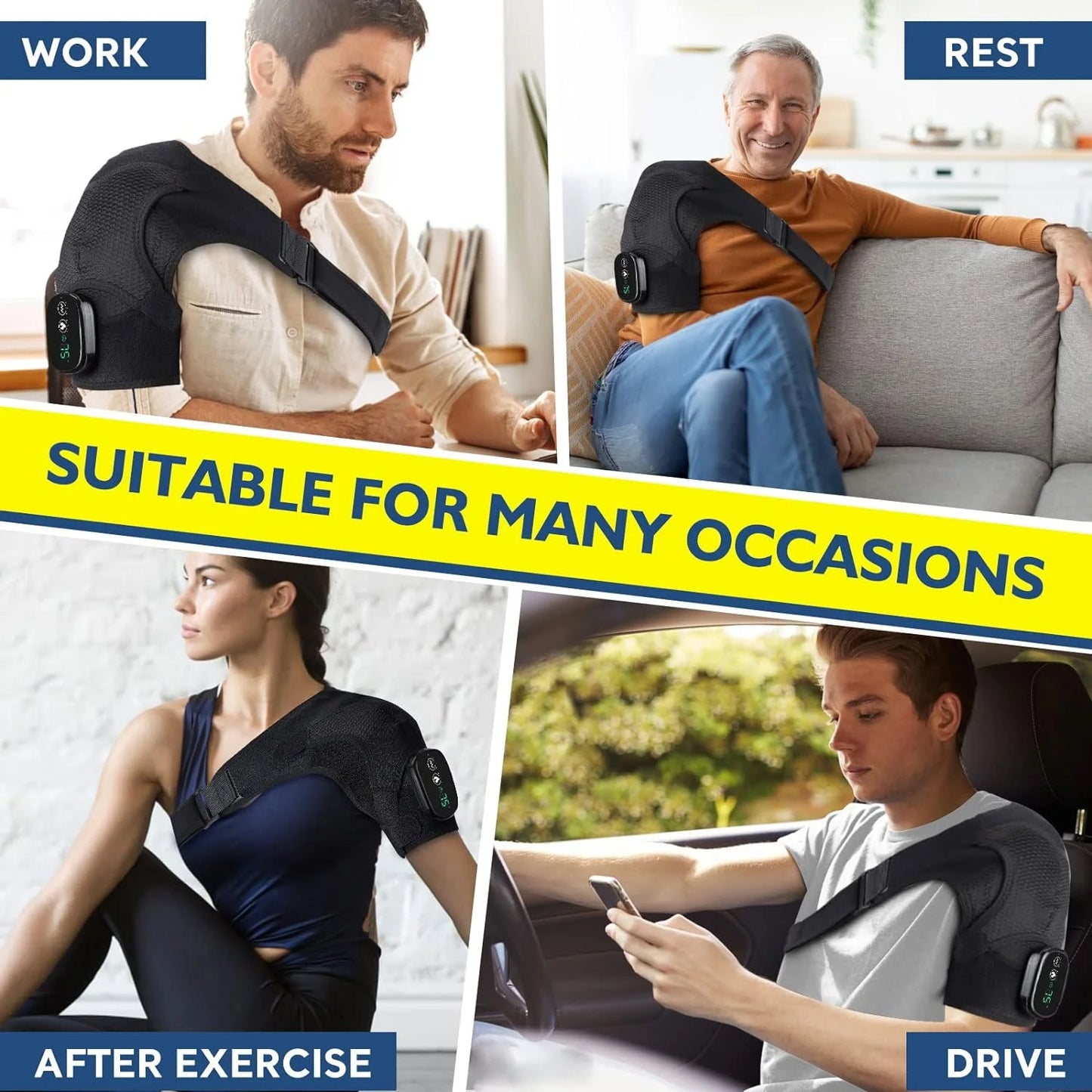 Cordless Shoulder Heating Pad, Heated Shoulder Brace with Vibration, Shoulder Massager for Men Women Shoulder Pain Relief