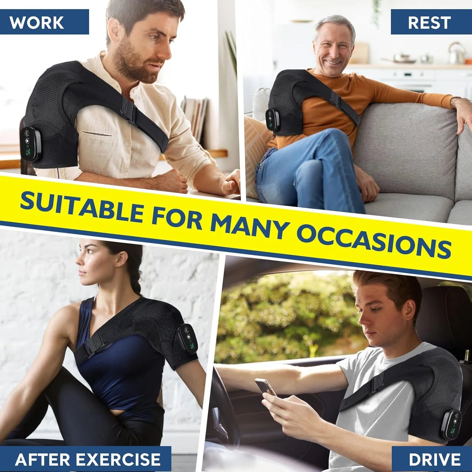Cordless Shoulder Heating Pad, Heated Shoulder Brace with Vibration, Shoulder Massager for Men Women Shoulder Pain Relief