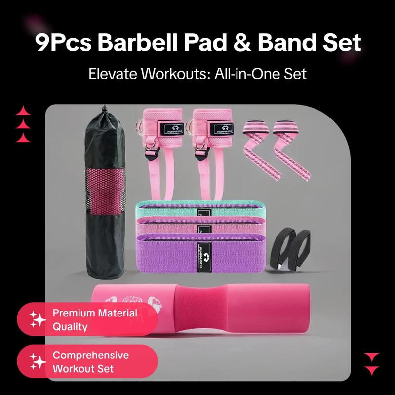 Resistance Band Set, 1 Set Barbell Pad & Resistance Band & Ankle Strap & Weight Lifting Strap & Carry Bag, Barbell Pad Set for Squat, Hip Thrusts, Lunges, Gifts for Best Friend, Gym Essentials Accessories, Home Gym Kit, Exercise Equipment, Workout Bands