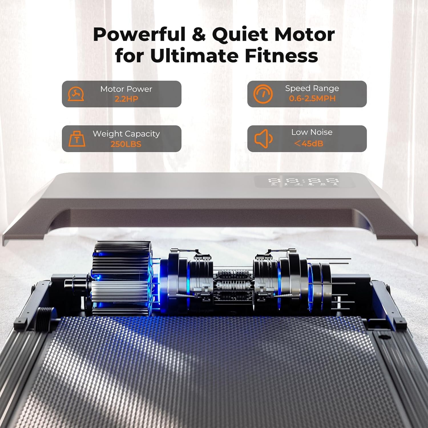 Deerrun Walking Pad,2024 Upgrade Smart under Desk Treadmill, 2.2HP Small Quiet Portable Treadmill,Walking Treadmill under Desk,App & Remote Control, Knee-Protective,No-Assembly