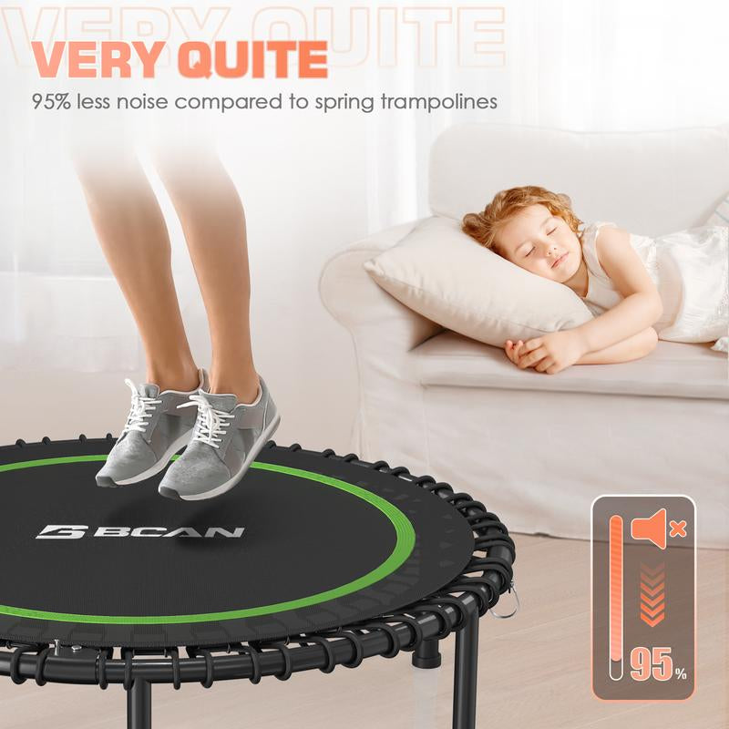 BCAN 450/550 LBS Foldable Mini Trampoline, 40"/48" Fitness Trampoline with Bungees, Adjustable Foam Handle/T-Handle/No Handle, Stable & Quiet Exercise Rebounder for Adults