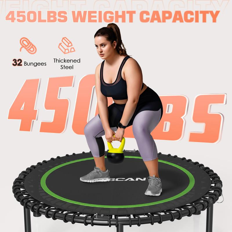 BCAN 450/550 LBS Foldable Mini Trampoline, 40"/48" Fitness Trampoline with Bungees, Adjustable Foam Handle/T-Handle/No Handle, Stable & Quiet Exercise Rebounder for Adults