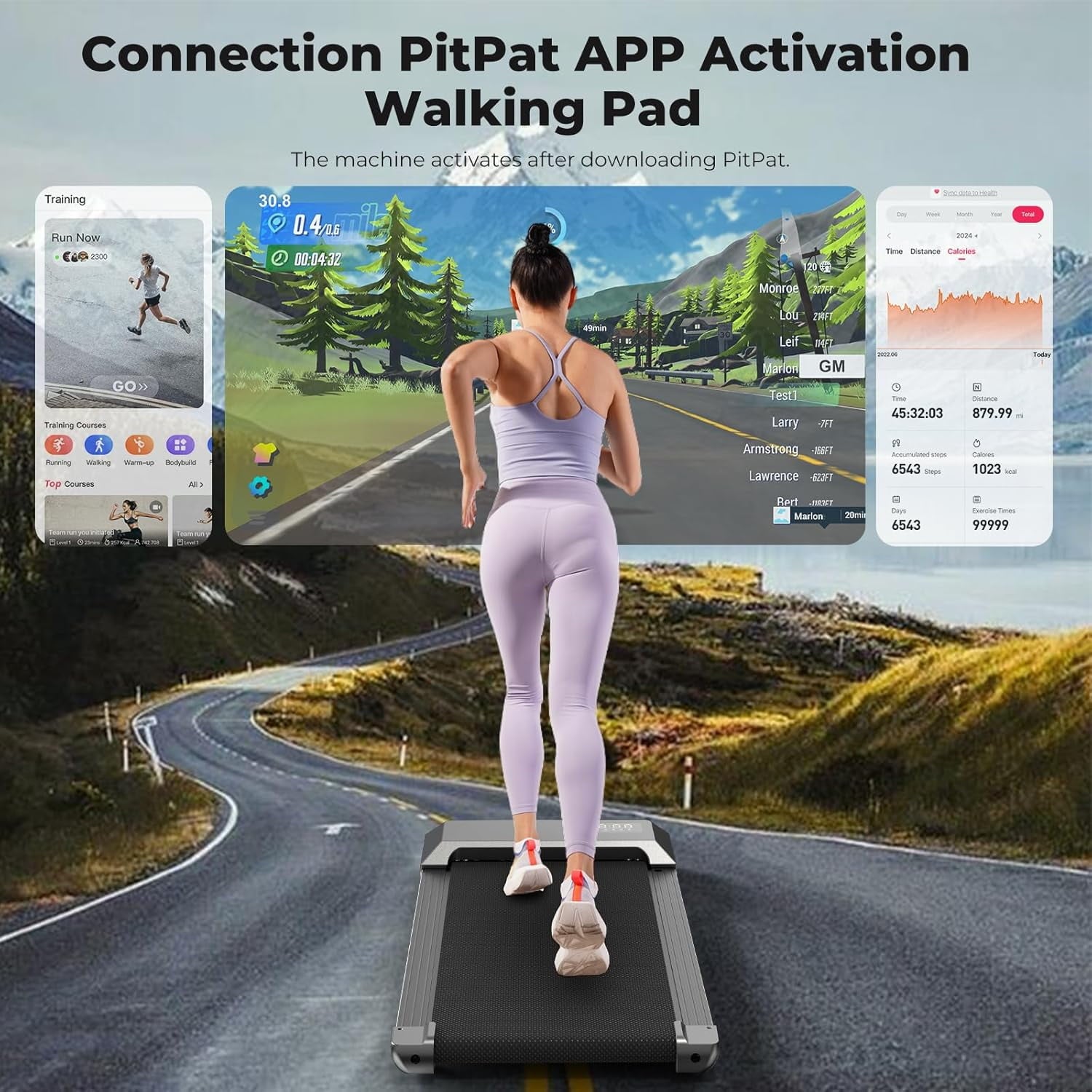 Deerrun Walking Pad,2024 Upgrade Smart under Desk Treadmill, 2.2HP Small Quiet Portable Treadmill,Walking Treadmill under Desk,App & Remote Control, Knee-Protective,No-Assembly