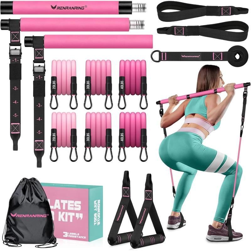 Pilates Bar Kit with Resistance Bands for Women & Men - Multifunctional Home Fitness Equipment for Yoga, Squat, and Butt Exercises