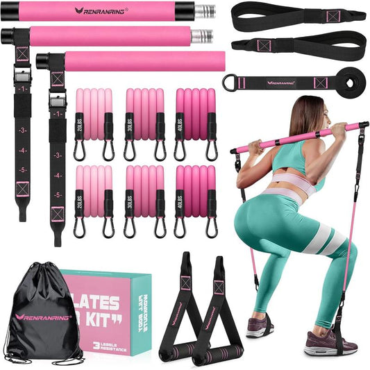 Pilates Bar Kit with Resistance Bands for Women & Men - Multifunctional Home Fitness Equipment for Yoga, Squat, and Butt Exercises