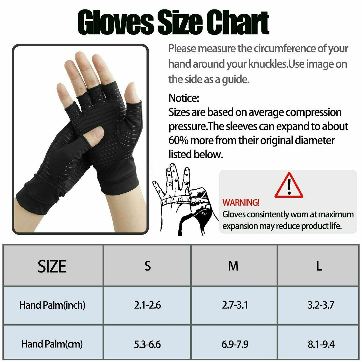 Copper Arthritis Compression Gloves Hand Wrist Brace Support Joint Pain Relief