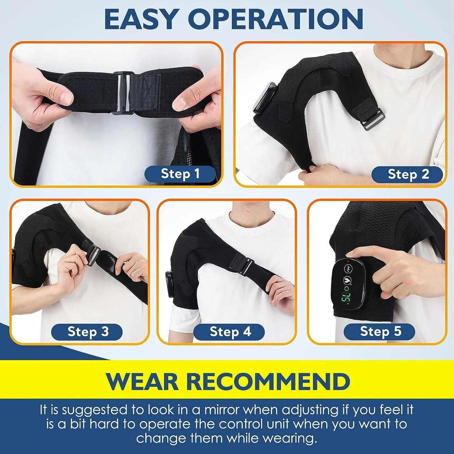 Cordless Shoulder Heating Pad, Heated Shoulder Brace with Vibration, Shoulder Massager for Men Women Shoulder Pain Relief