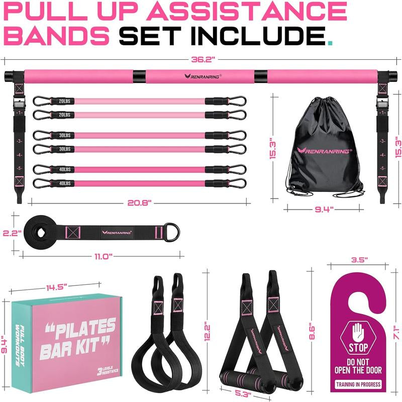 Pilates Bar Kit with Resistance Bands for Women & Men - Multifunctional Home Fitness Equipment for Yoga, Squat, and Butt Exercises