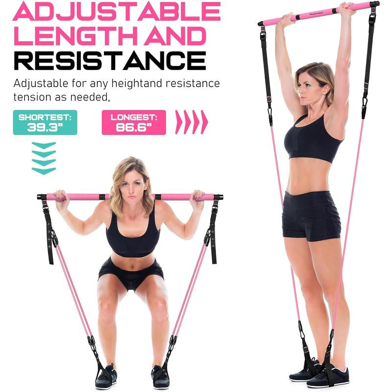 Pilates Bar Kit with Resistance Bands for Women & Men - Multifunctional Home Fitness Equipment for Yoga, Squat, and Butt Exercises