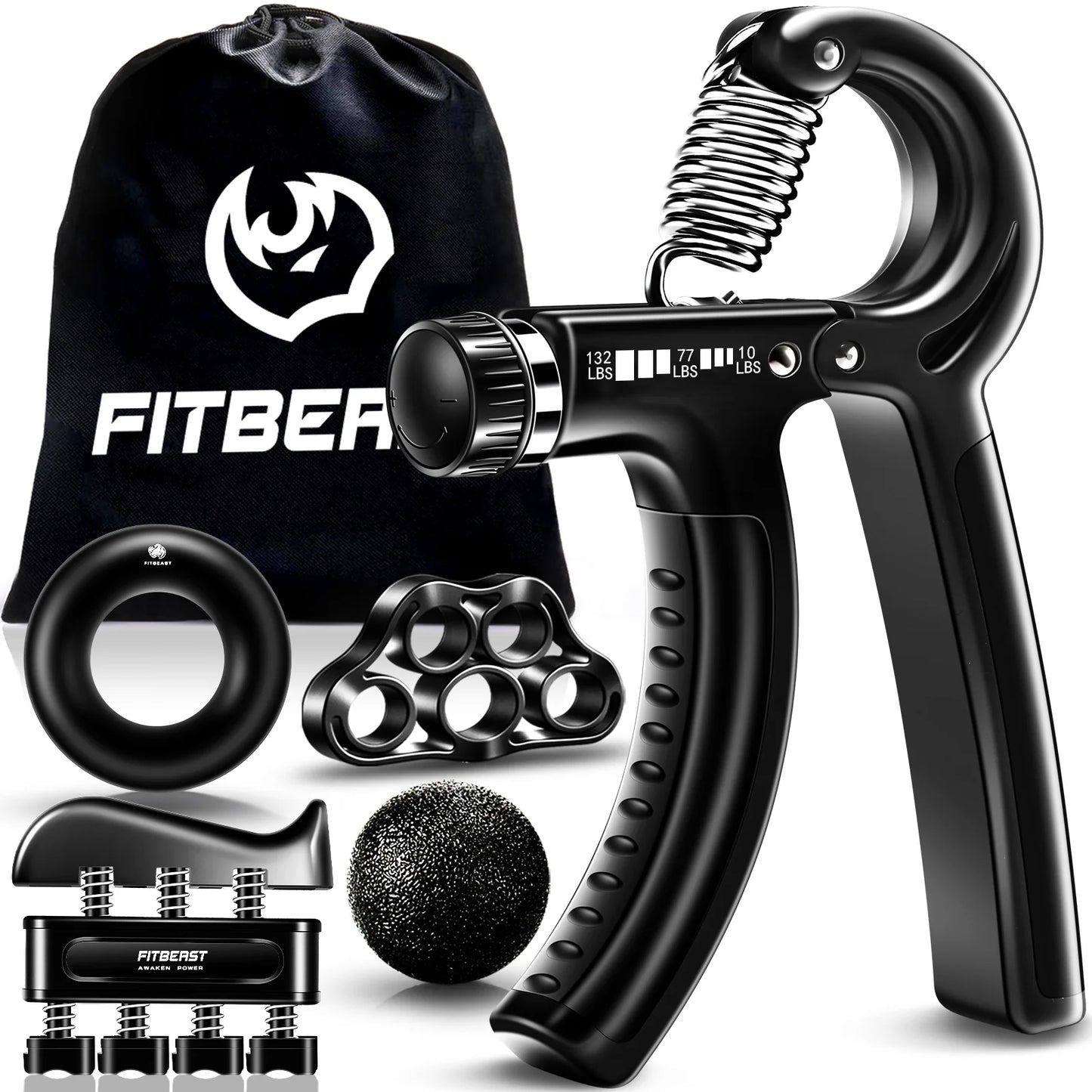 Adjustable Hand Grip Strengthener Workout Kit ( 10 to 132 LBS) - Black