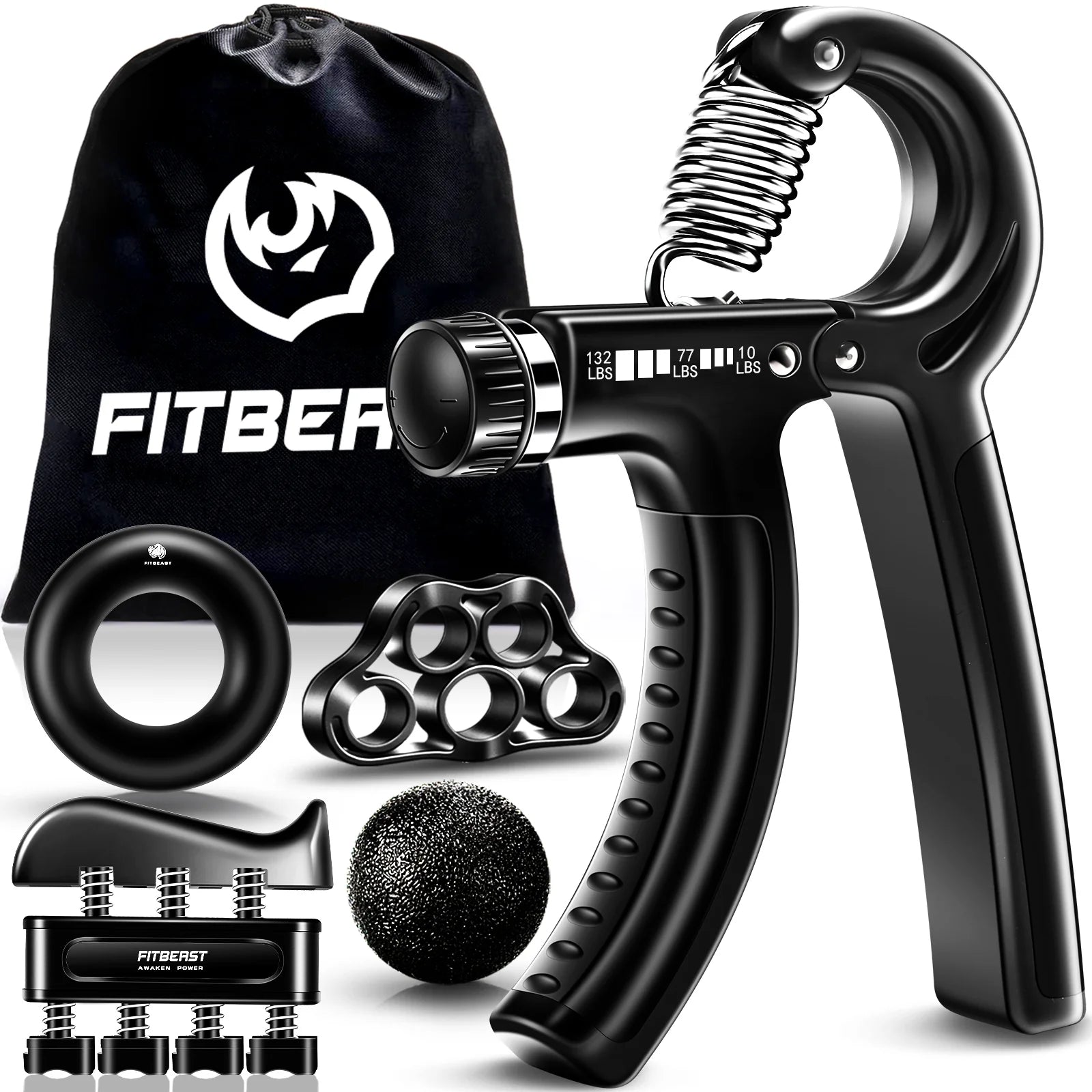 Adjustable Hand Grip Strengthener Workout Kit ( 10 to 132 LBS) - Black