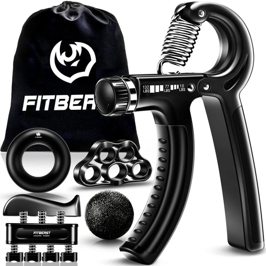 Adjustable Hand Grip Strengthener Workout Kit ( 10 to 132 LBS) - Black