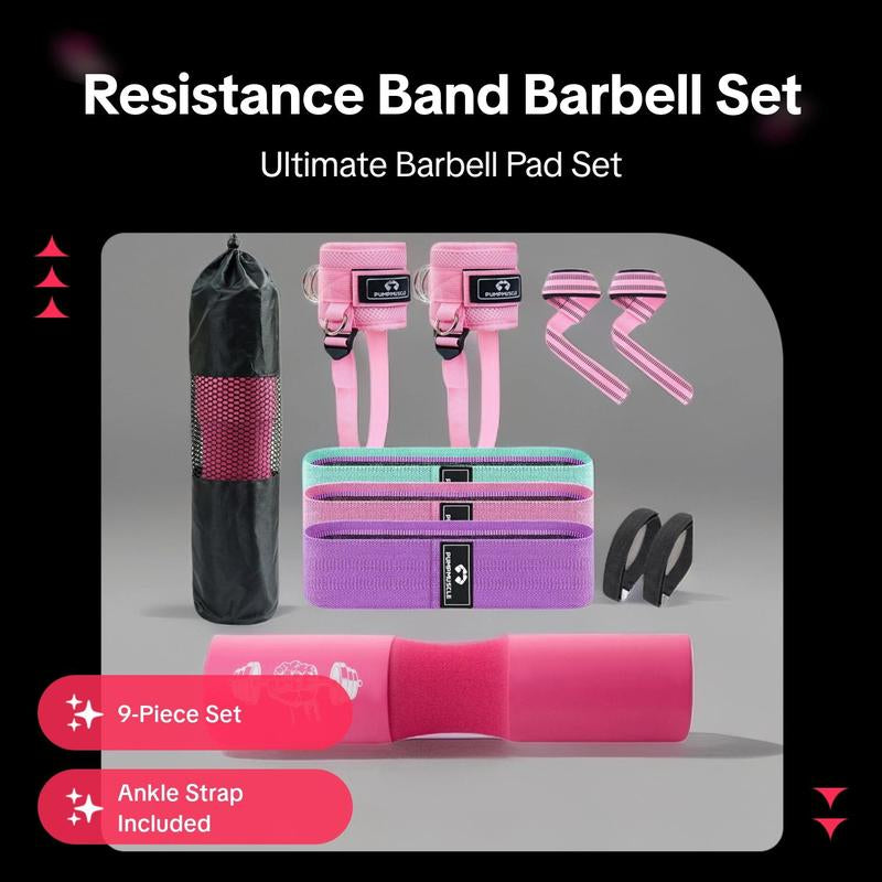 Resistance Band Set, 1 Set Barbell Pad & Resistance Band & Ankle Strap & Weight Lifting Strap & Carry Bag, Barbell Pad Set for Squat, Hip Thrusts, Lunges, Gifts for Best Friend, Gym Essentials Accessories, Home Gym Kit, Exercise Equipment, Workout Bands