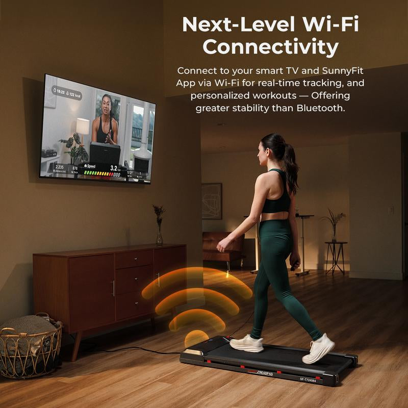 Treadpad 100 Smart Walking Treadmill, Wifi Treadmills – Compact, Foldable, Portable, under Desk & Incline Options (Manual & Auto), Brushless Motor, & Bluetooth Sunnyfit App, LED Display, Shock Absorption