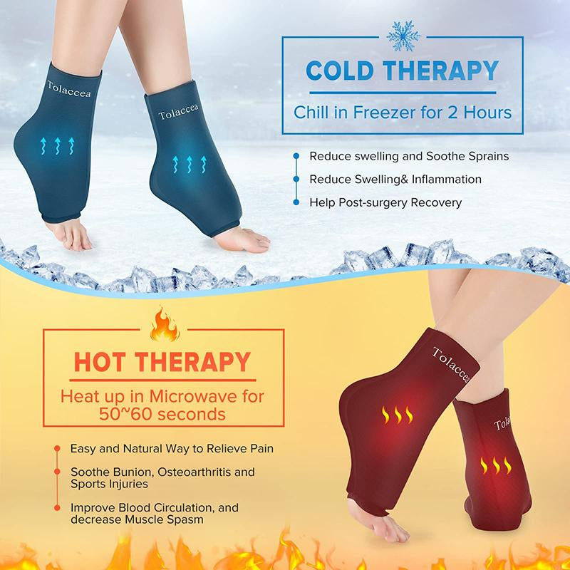 Tolaccea Ankle Foot Ice Pack Wrap for Injuries Reusable Gel Ice Pack for Hot and Cold Therapies Flexible Cold Pack for Achilles Tendonitis Plantar Fasciitis Swelling Sprained Post-Surgery Recovery