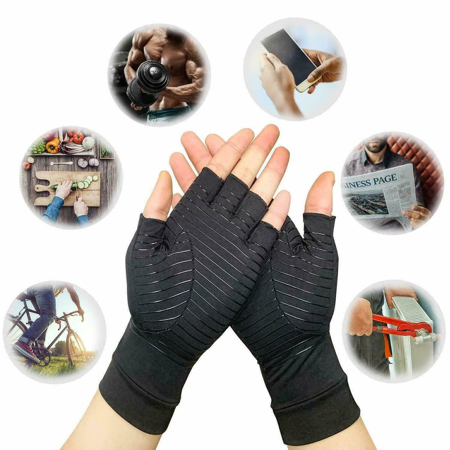 Copper Arthritis Compression Gloves Hand Wrist Brace Support Joint Pain Relief