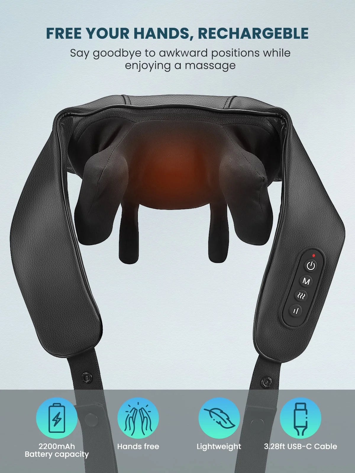 Cordless Shiatsu Neck Massager with Heat, Portable 6D Kneading Shoulder Massager for Pain Relief, Gifts for Mom Dad