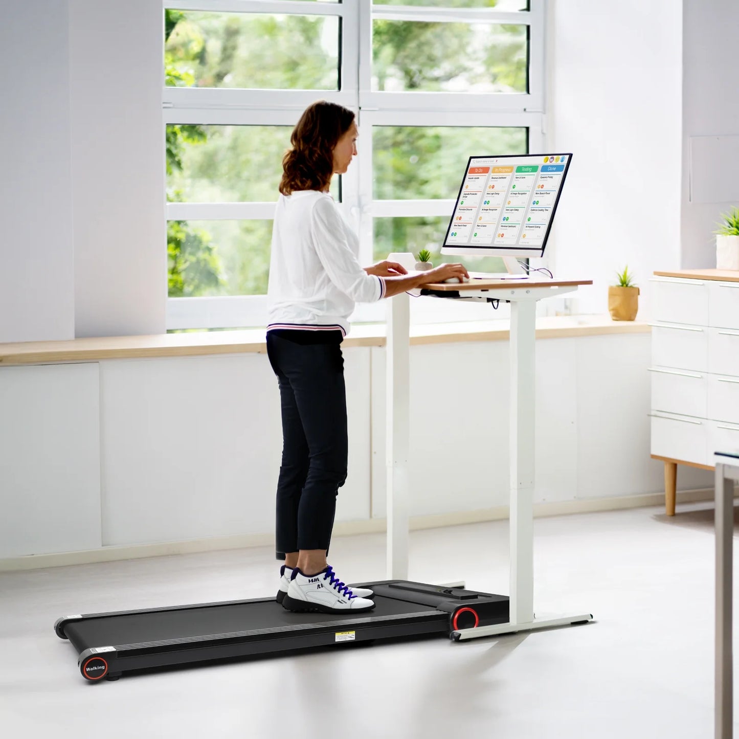 Electric Walking Desk Exercise Treadmill, Black and Red, 300 Lb