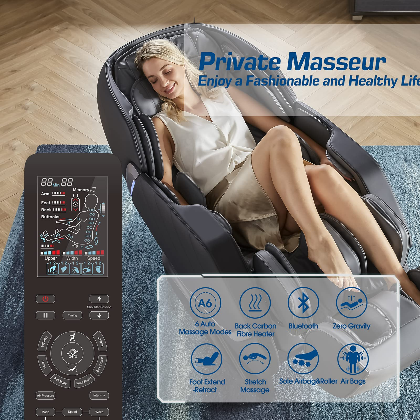 Healthrelife Massage Chair Zero Gravity Full Body Recliner Air Pressure SL Track