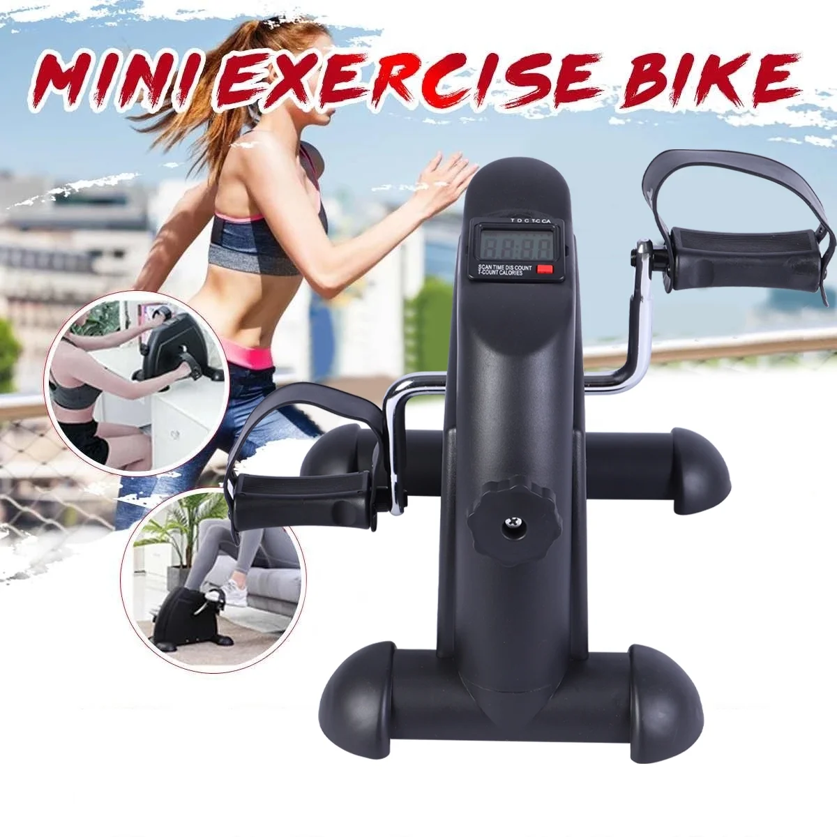Mini Indoor Pedal Exerciser Cycle Bike Leg Arm Desk W/Lcd Display Fitness Portable Pedal Stationary Bike Home Exercise Black