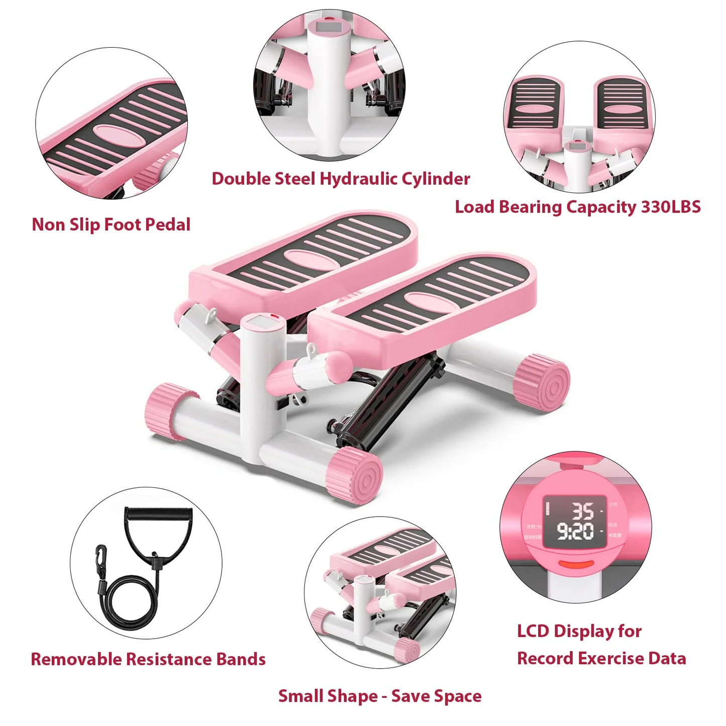 Portable Mini Stair Stepper Exercise Fitness Machine with Resistance Band