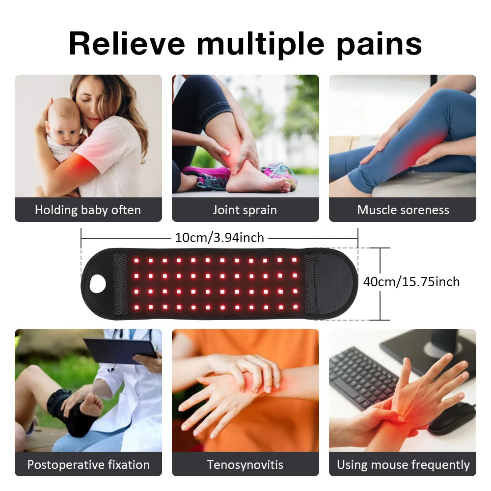 Red Light Therapy Sports Wrist Wraps 660Nm 850Nm 48 Lamp Beads Infrared Belt Support Brace Waist Heat Pad Hand Massager