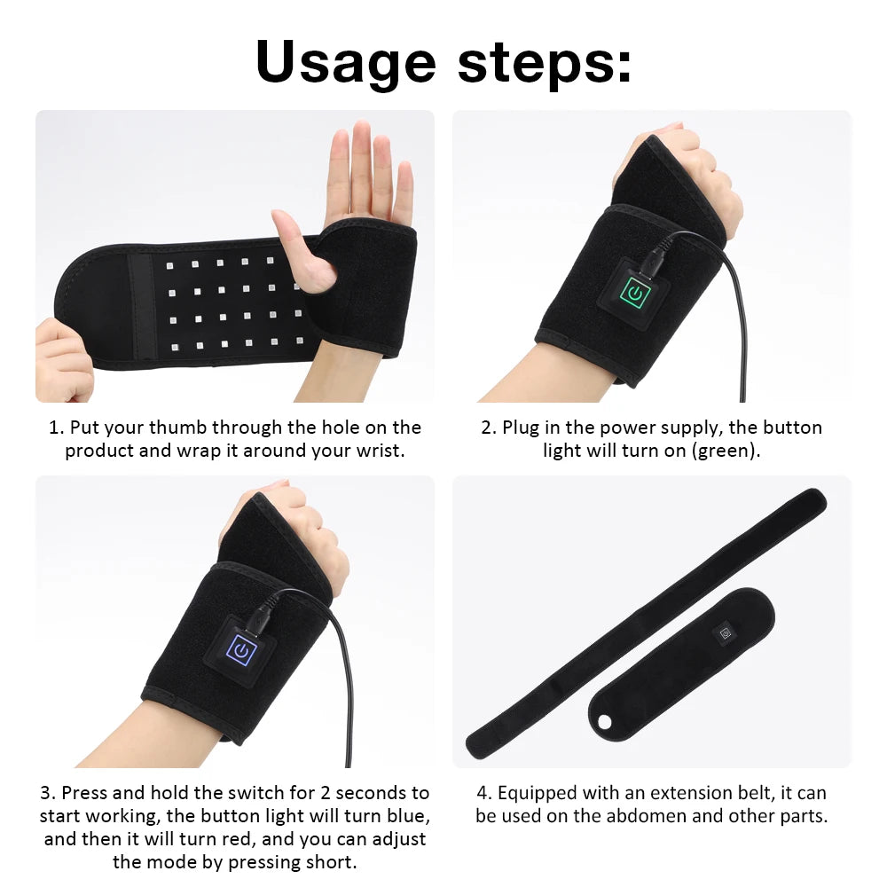 Red Light Therapy Sports Wrist Wraps 660Nm 850Nm 48 Lamp Beads Infrared Belt Support Brace Waist Heat Pad Hand Massager
