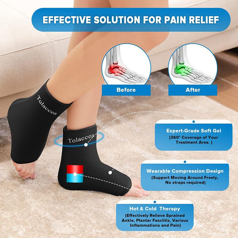 Tolaccea Ankle Foot Ice Pack Wrap for Injuries Reusable Gel Ice Pack for Hot and Cold Therapies Flexible Cold Pack for Achilles Tendonitis Plantar Fasciitis Swelling Sprained Post-Surgery Recovery
