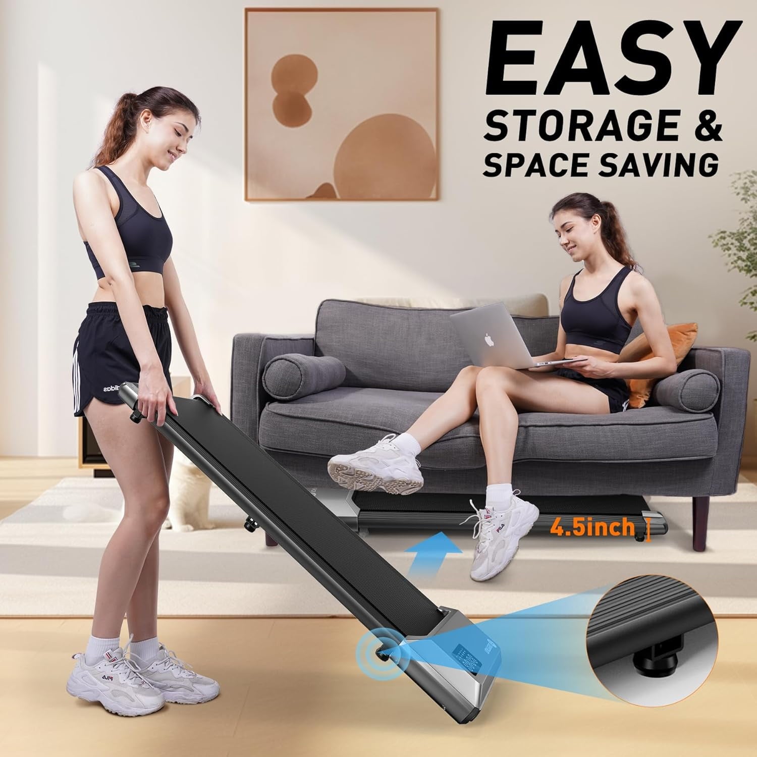 Deerrun Walking Pad,2024 Upgrade Smart under Desk Treadmill, 2.2HP Small Quiet Portable Treadmill,Walking Treadmill under Desk,App & Remote Control, Knee-Protective,No-Assembly