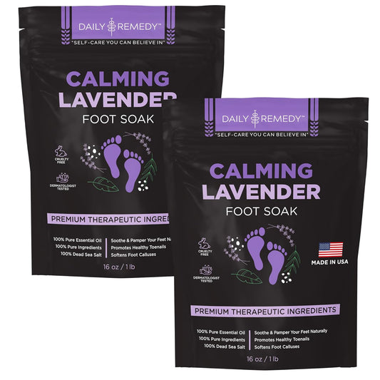 Calming Lavender Foot Soak with Epsom Salt - 2 PACK -Foot Soak Soothes Sore Tired Feet, Athletes Foot & Remove Foot Odor. Best Foot Spa Pedicure Set