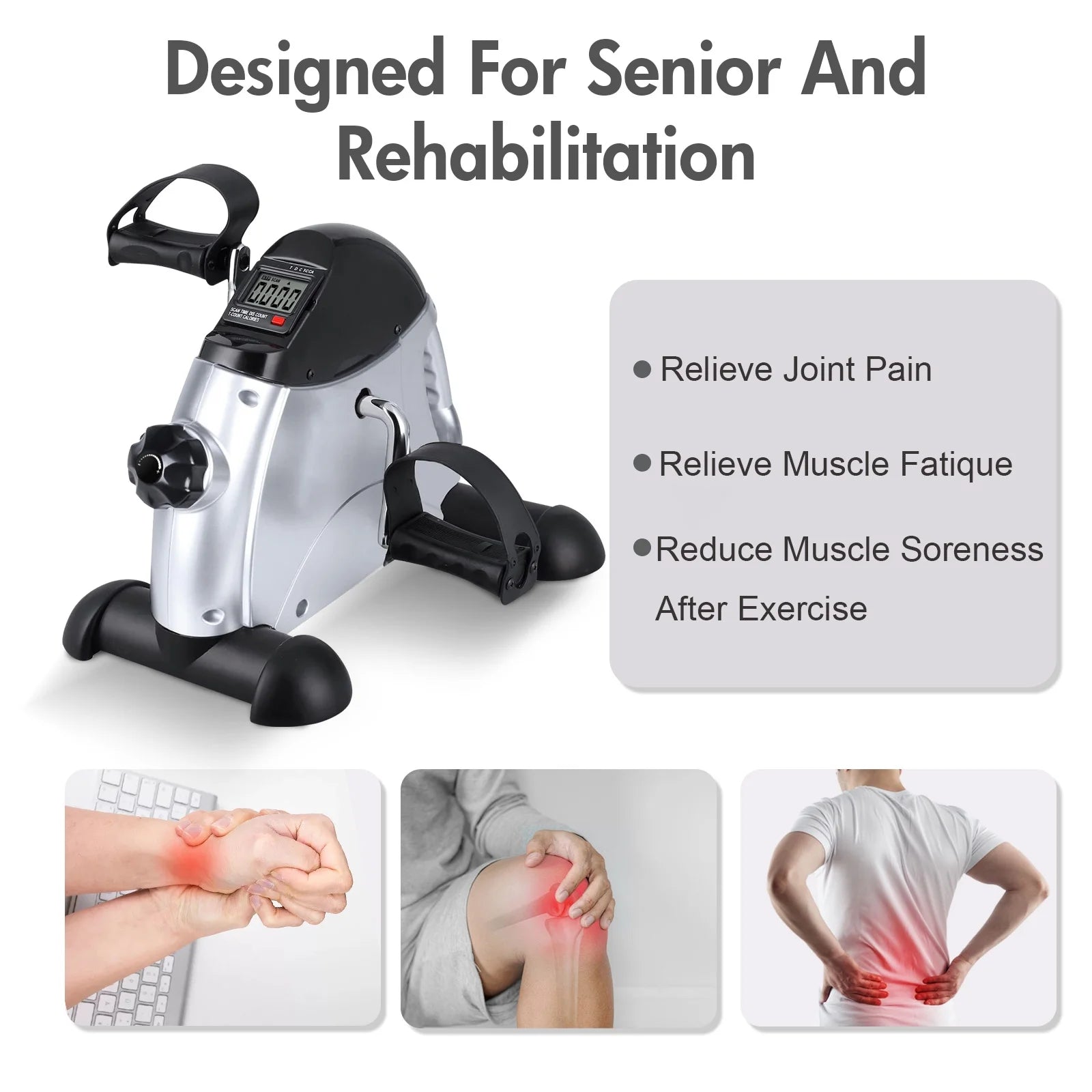 Under Desk Bike Pedal Exerciser, Mini Cycle Exercise Bike, Portable Leg Exerciser with Digital Display for Home