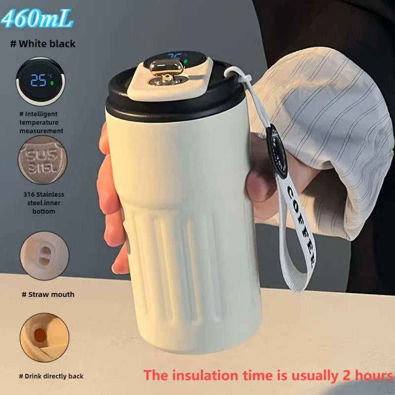 Temperature Display Insulated Mug, Portable Coffee Vacuum Insulated Bottle with Strap, Sports Water Bottle, Gym Accessories, Drinkware Cup, Valentine'S Day Gift