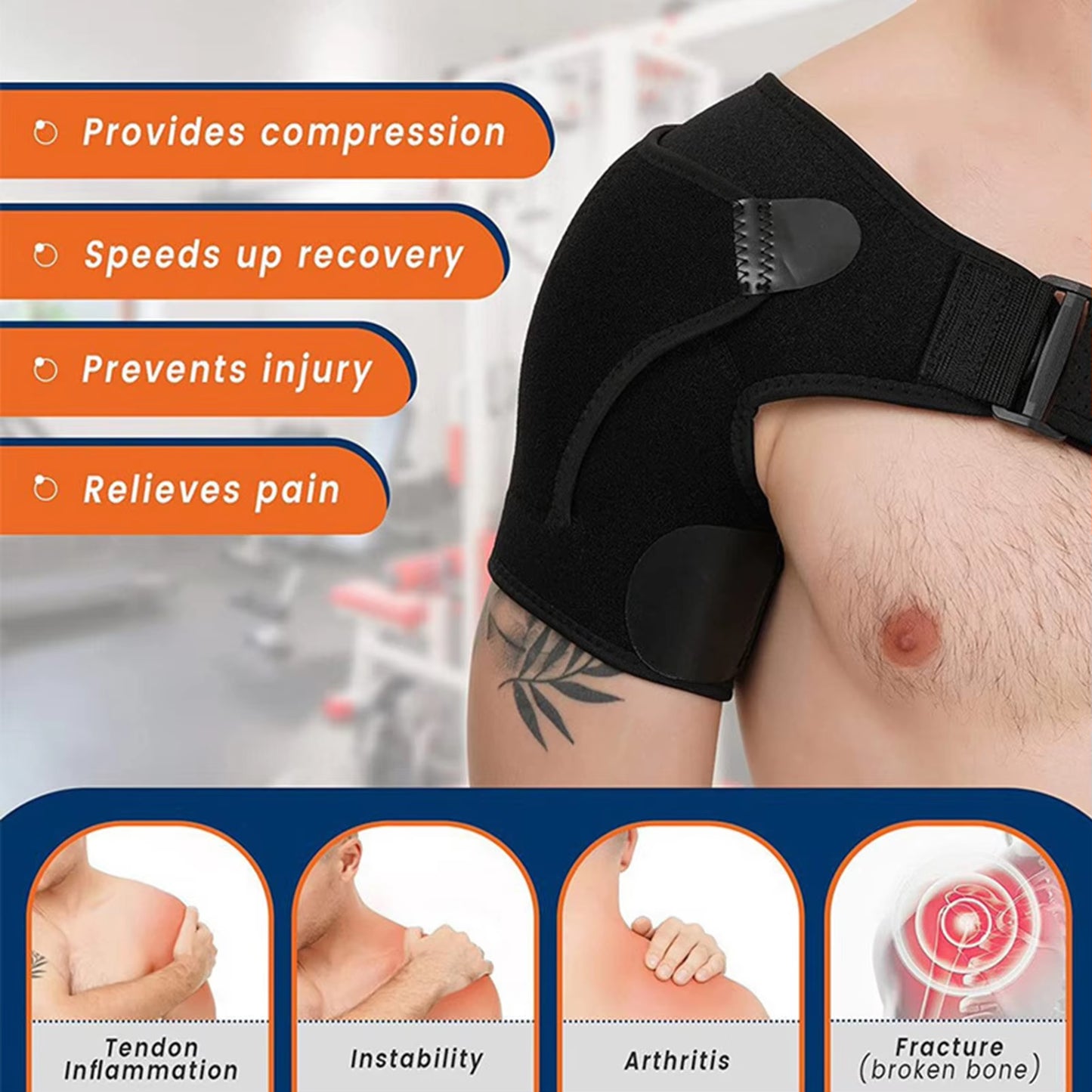 Support Brace for Torn Rotator Cuff Adjustable Shoulder Support Pad Belt Band Strap Wrap Compression Sleeves Back Brace Guard