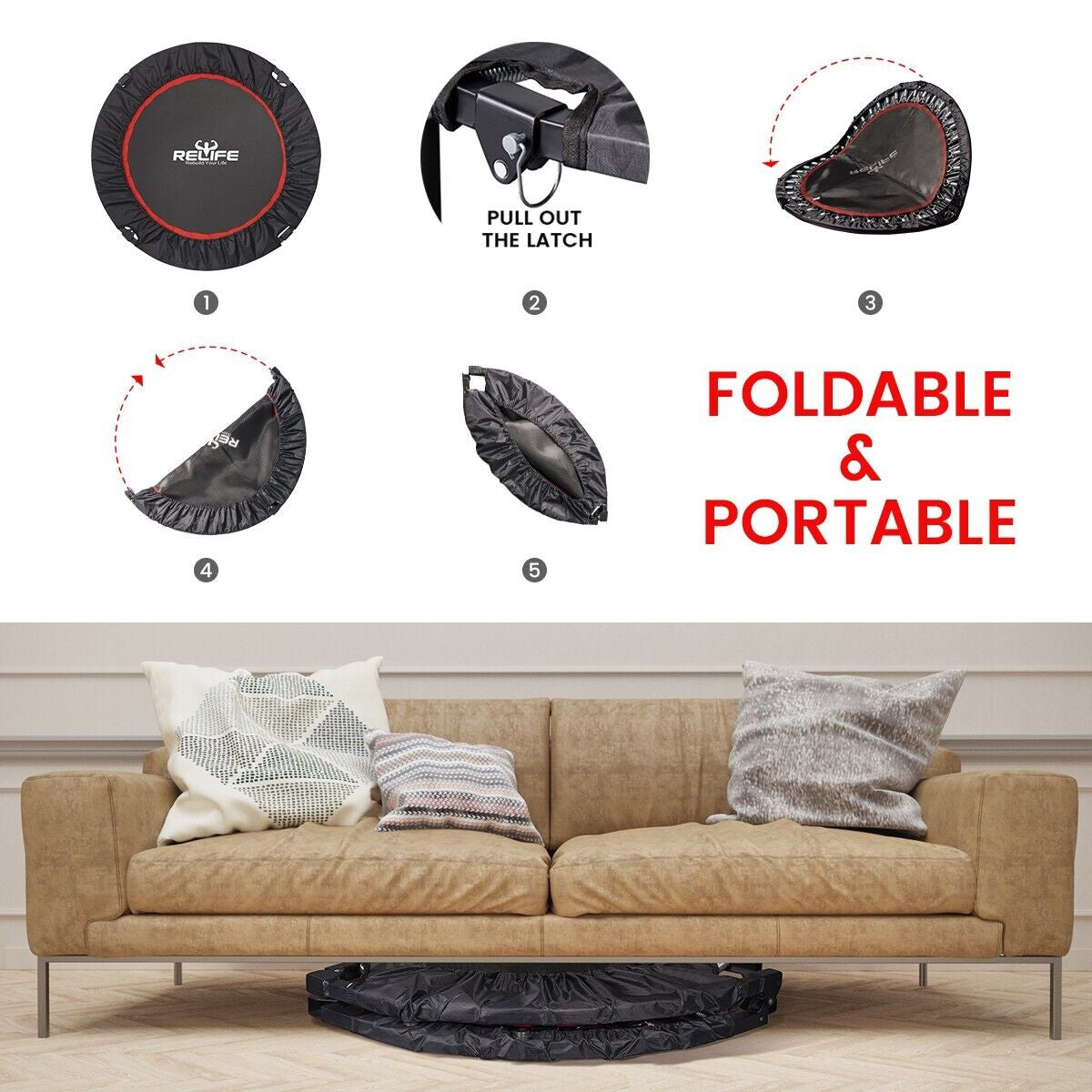 40" Mini Exercise Trampoline for Kids Adults Indoor Foldable Fitness Rebounder