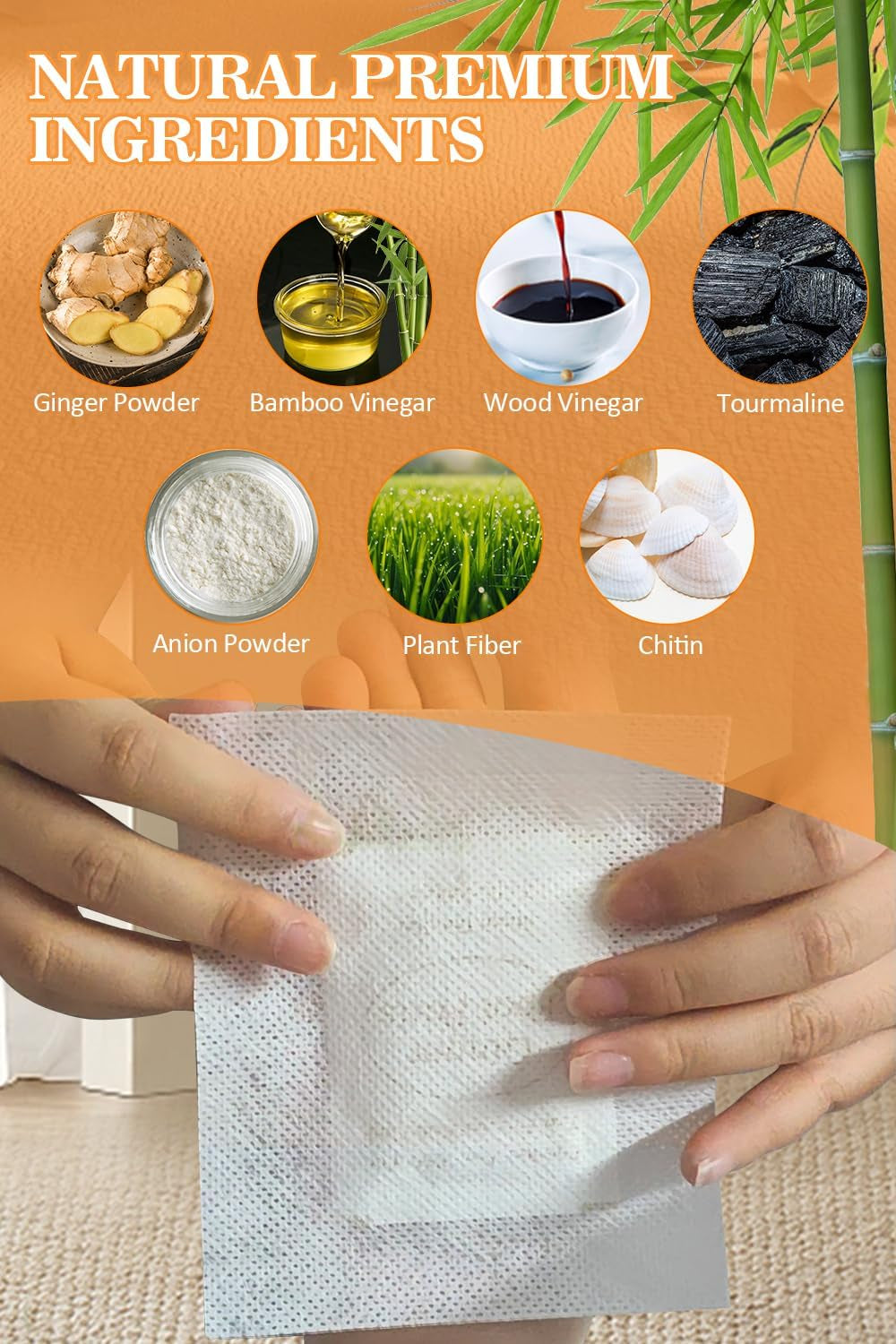 Foot Pads, Ginger Foot Pads, Natural Ginger Powder Bamboo Vinegar Foot Patches 20 Packs.