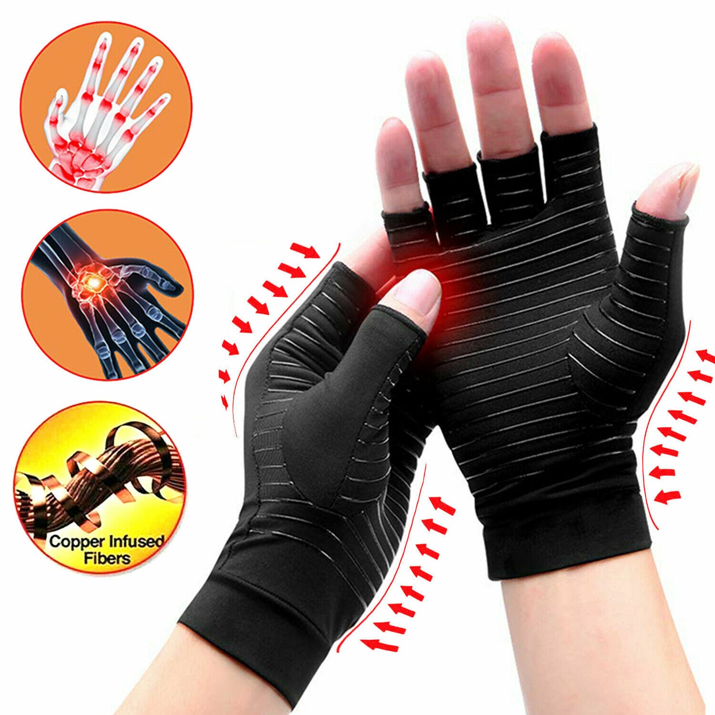 Copper Arthritis Compression Gloves Hand Wrist Brace Support Joint Pain Relief
