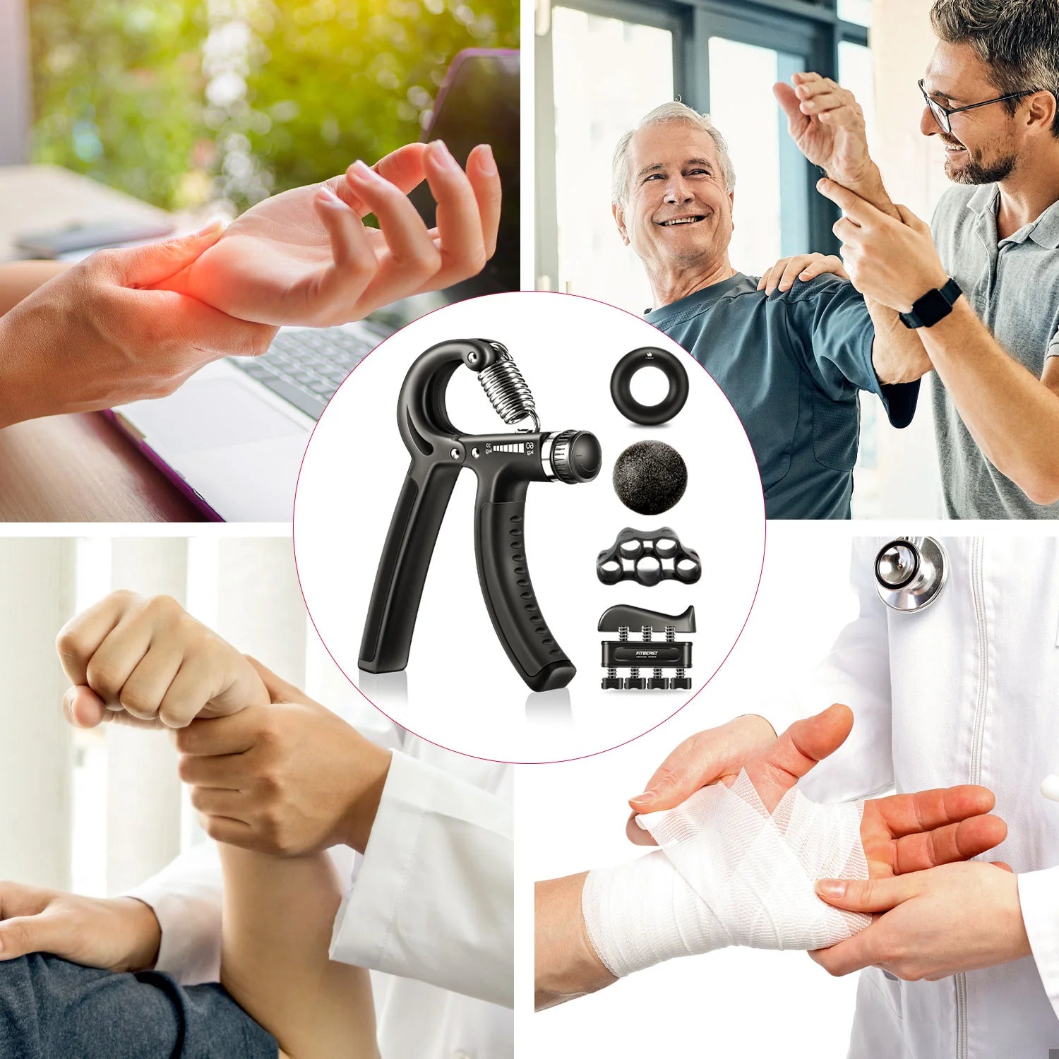 Adjustable Hand Grip Strengthener Workout Kit ( 10 to 132 LBS) - Black