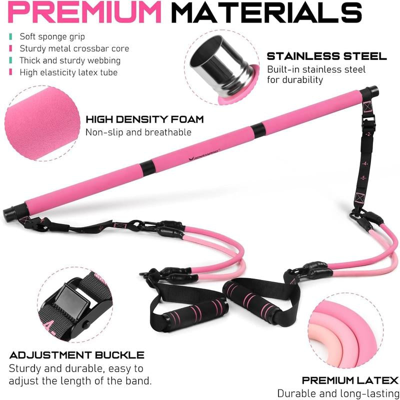 Pilates Bar Kit with Resistance Bands for Women & Men - Multifunctional Home Fitness Equipment for Yoga, Squat, and Butt Exercises