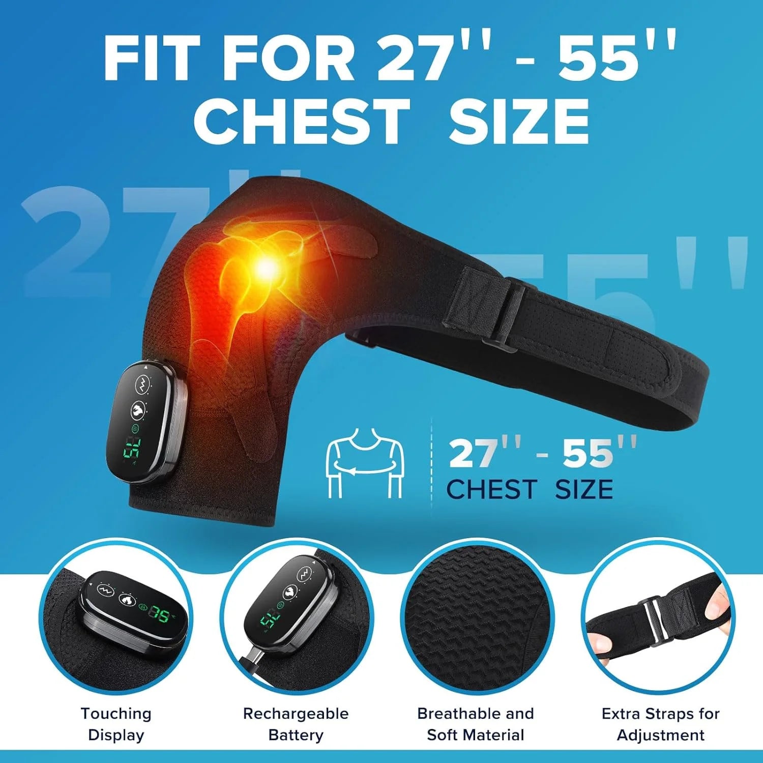 Cordless Shoulder Heating Pad, Heated Shoulder Brace with Vibration, Shoulder Massager for Men Women Shoulder Pain Relief