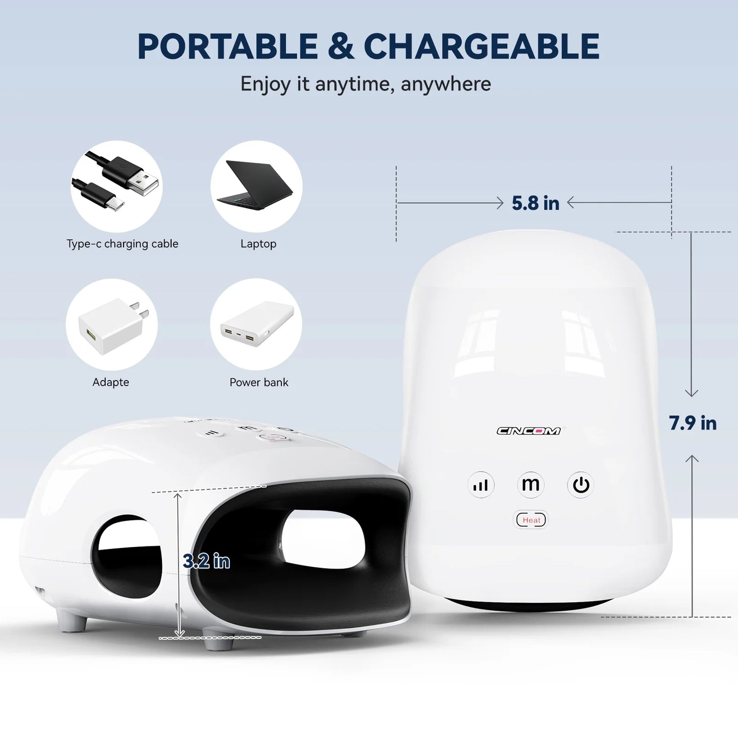 Cordless Hand Massager with Heat and Compression for Arthritis and Carpal Tunnel, White