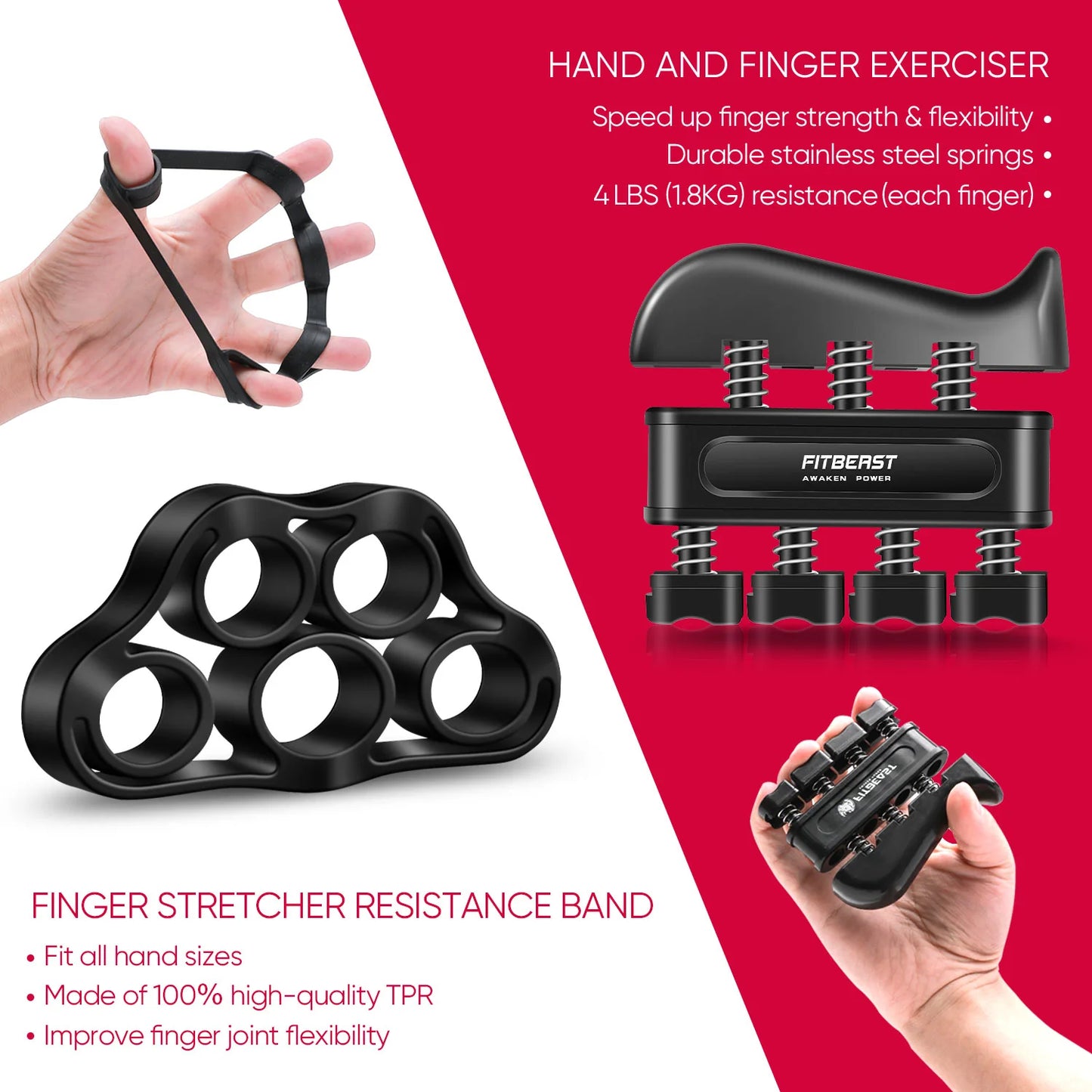 Adjustable Hand Grip Strengthener Workout Kit ( 10 to 132 LBS) - Black