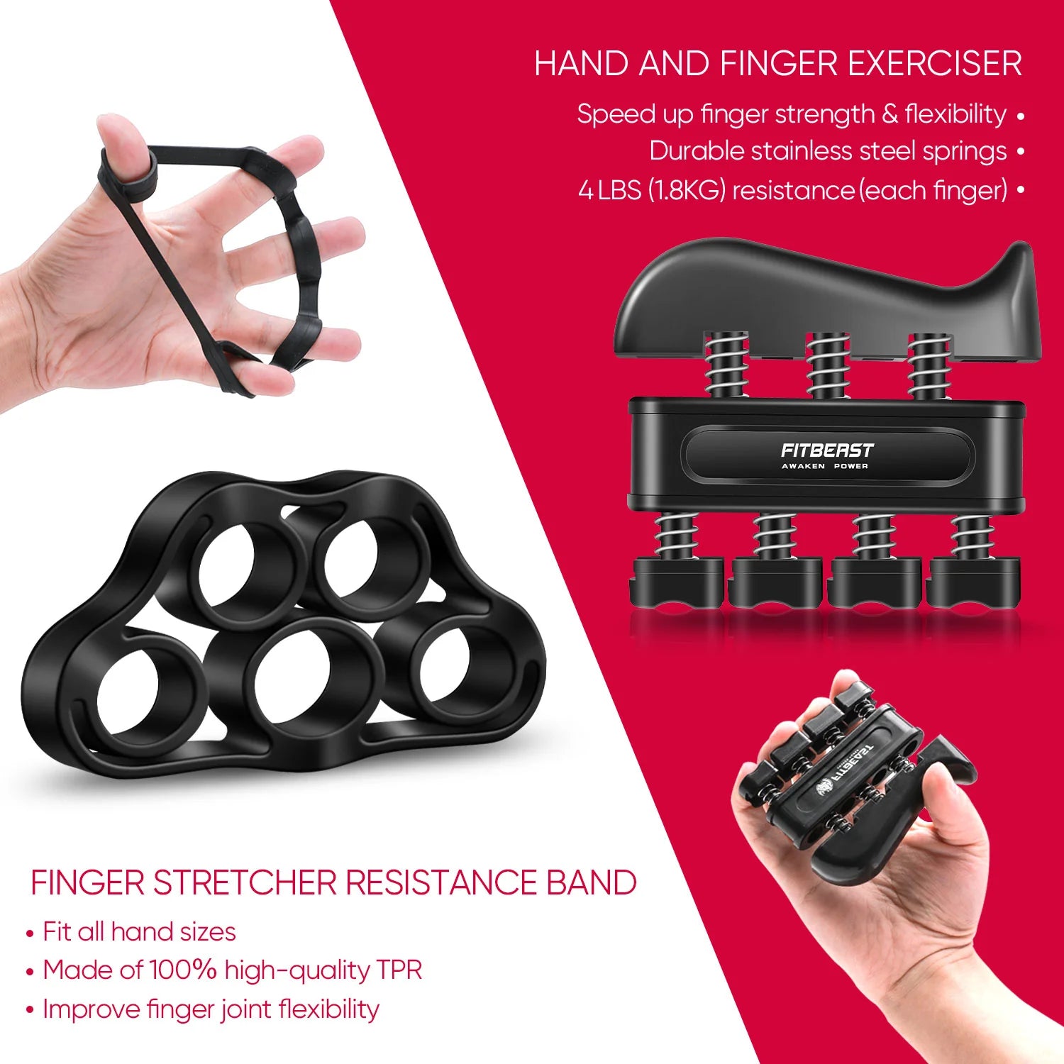 Adjustable Hand Grip Strengthener Workout Kit ( 10 to 132 LBS) - Black