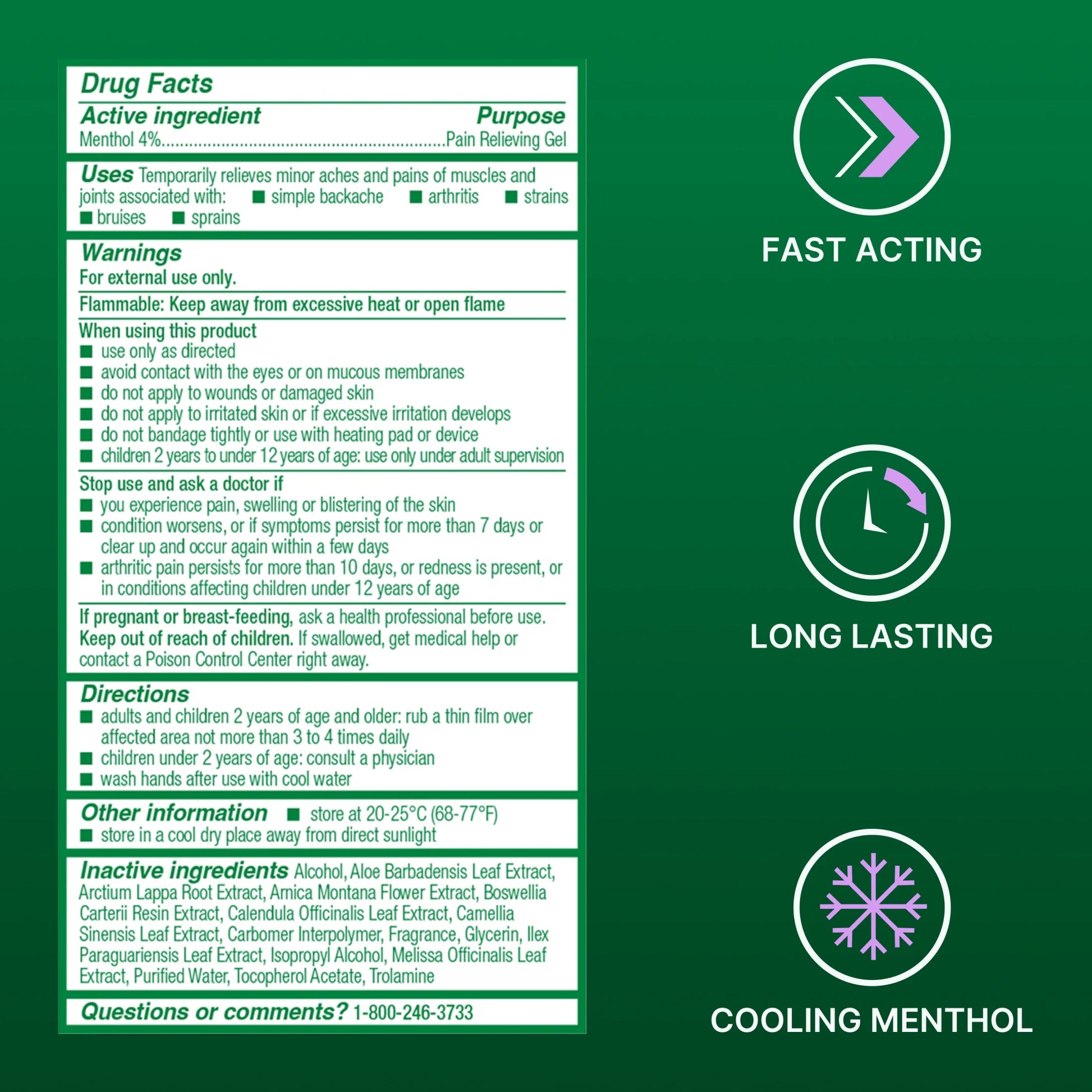 Overnight Pain Relief Gel, Back Knee Muscle Joint Arthritis Pain Relievers, Menthol,3 Oz